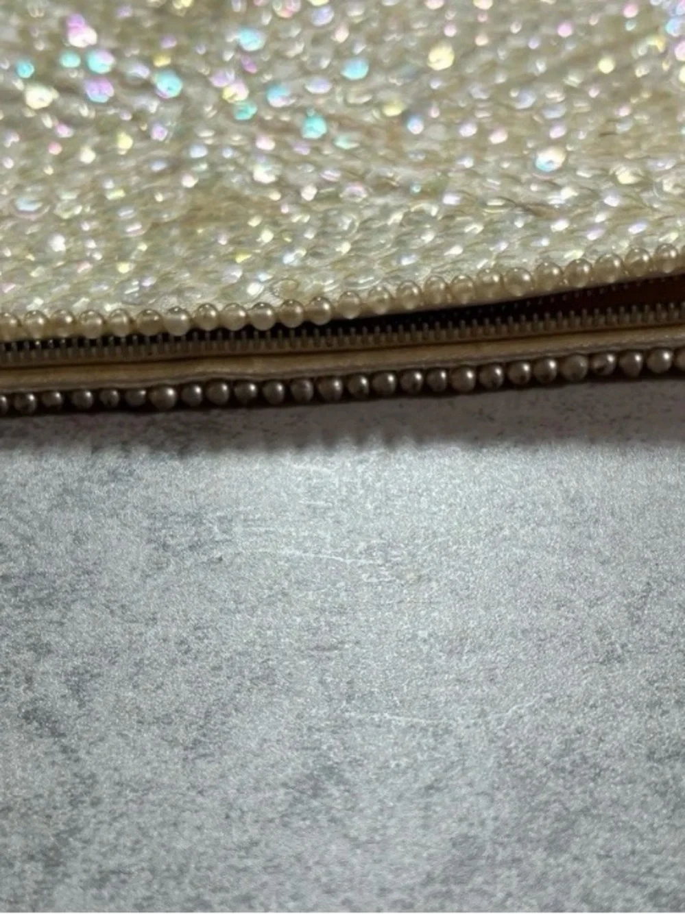 Vintage Pearl Evening Clutch La Regale 1950s Ivory Iridescent Sequin Beaded MCM - Picture 7 of 16